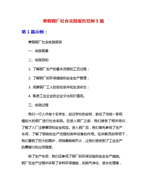 寒假钢厂社会实践报告范例5篇