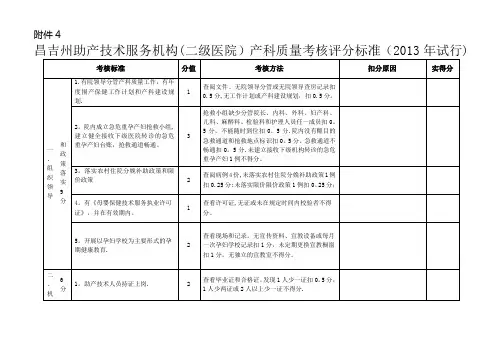 产科质量考核评分标准(二级医院)
