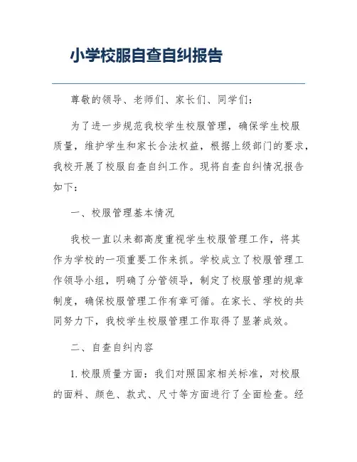 小学校服自查自纠报告