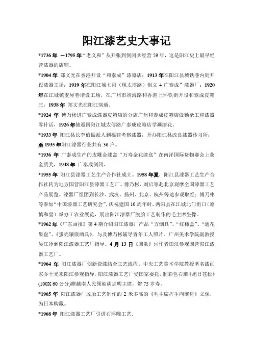 阳江漆艺史大事记