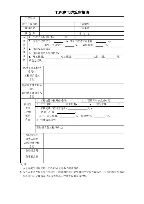 工程竣工结算审批表