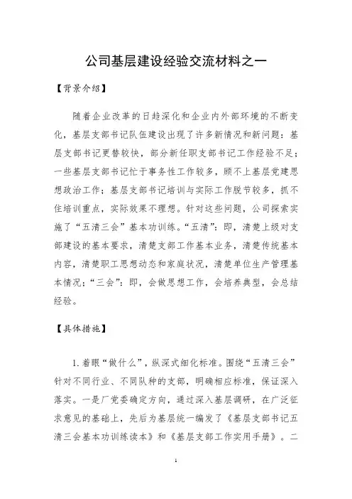 公司基层建设经验交流材料之一