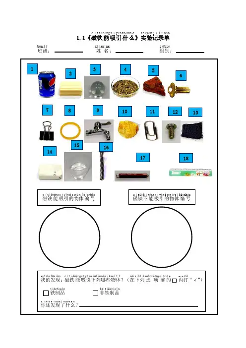 科教版《科学》二年级下册-磁铁(实验记录单)