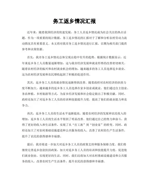 务工返乡情况汇报