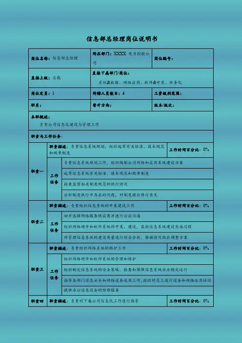 信息部总经理岗位说明书