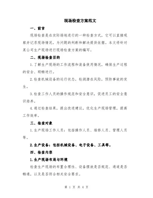 现场检查方案范文