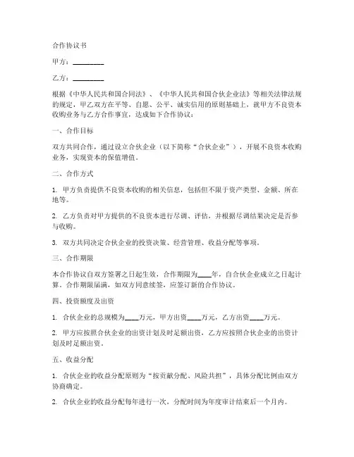 不良资本合作协议书范本
