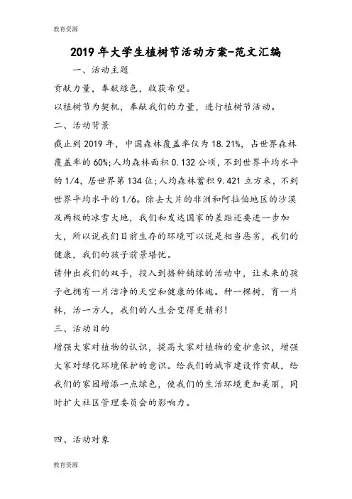 【教育资料】2019年大学生植树节活动方案学习精品