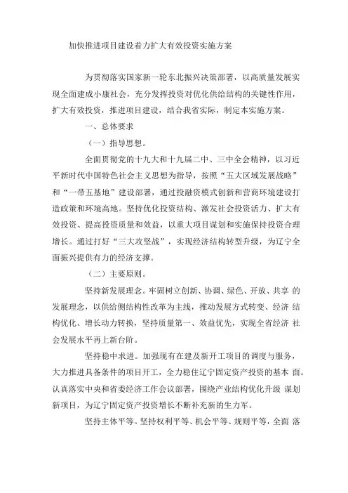 加快推进项目建设着力扩大有效投资实施方案