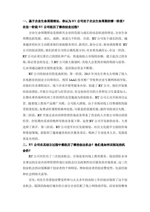 RY公司创业案例分析