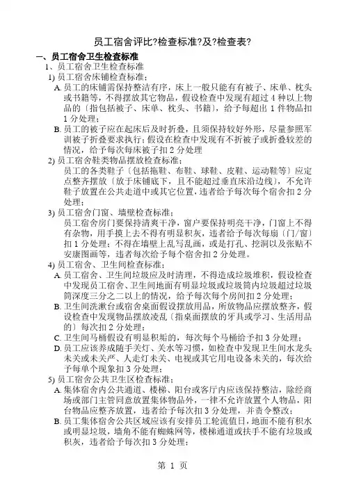 某公司员工宿舍安全用电及卫生检查表
