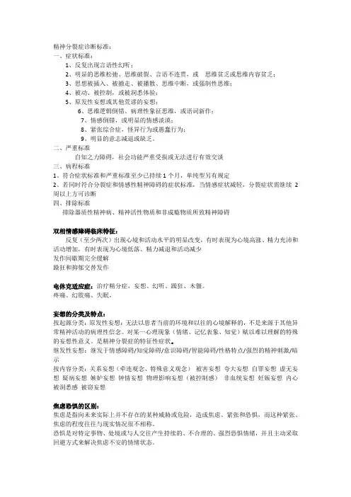 精神分裂症诊断标准