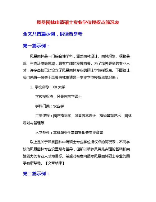 风景园林申请硕士专业学位授权点简况表