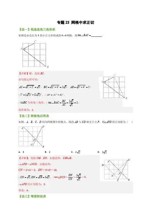 部编数学九年级下册专题23网格中求正切(解析版)含答案