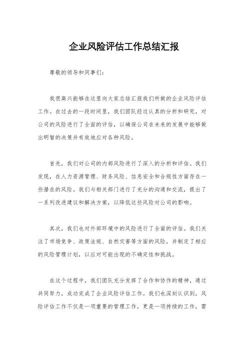 企业风险评估工作总结汇报