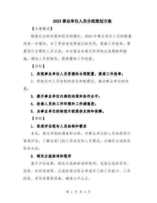 2023事业单位人员分流策划方案
