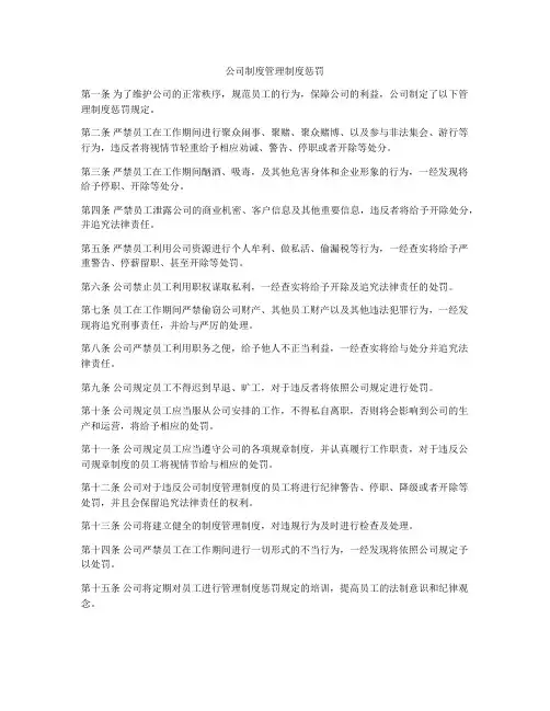公司制度管理制度惩罚