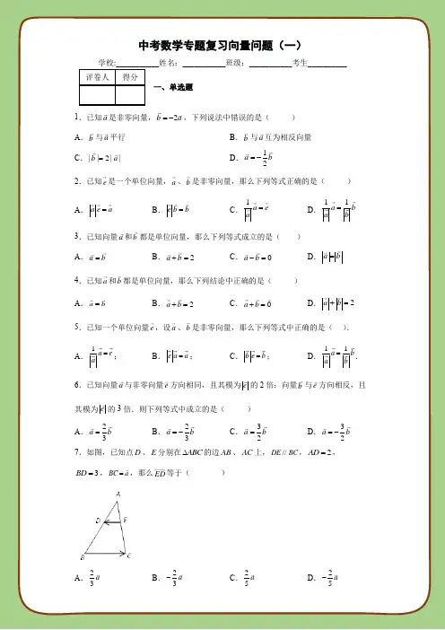 中考数学专题复习向量问题(一)