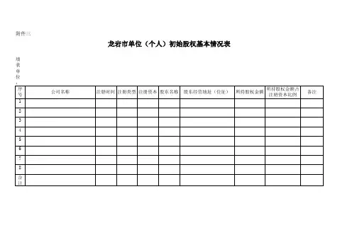 单位(个人)初始股权基本情况表