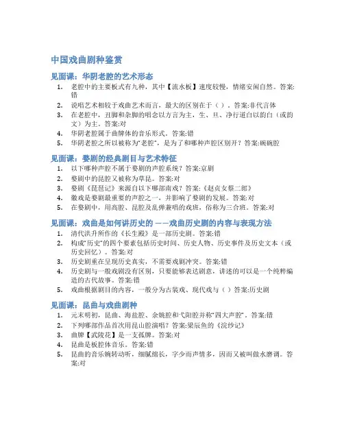 智慧树答案中国戏曲剧种鉴赏知到答案见面课章节测试2022年