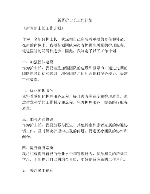 新晋护士长工作计划