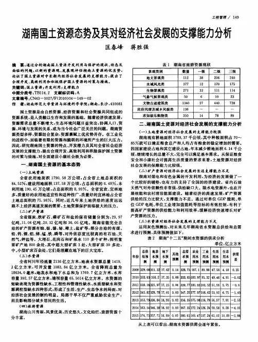 湖南国土资源态势及其对经济社会发展的支撑能力分析
