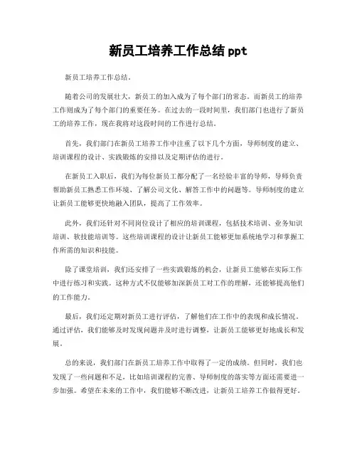 新员工培养工作总结ppt