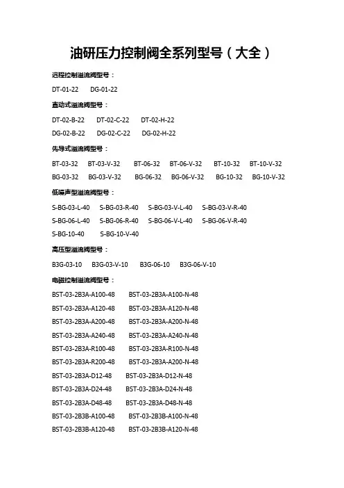 油研压力控制阀全系列型号(大全)