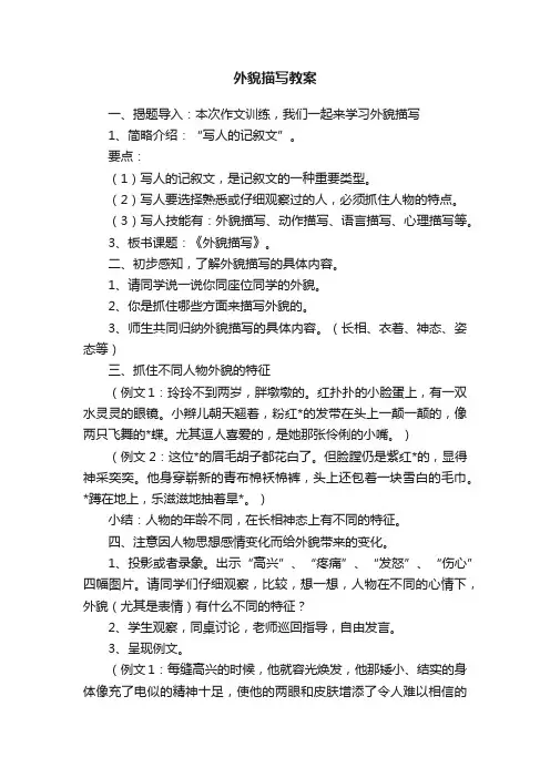 外貌描写教案