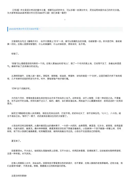 2020高考满分作文范文800字三篇