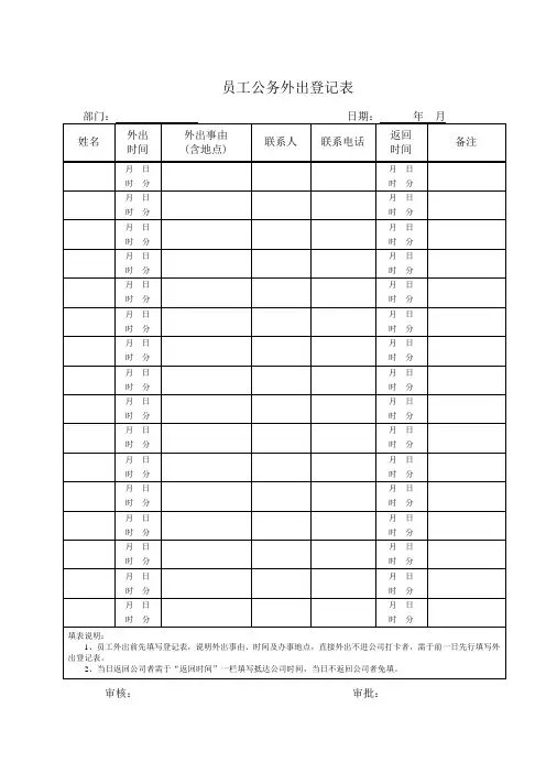 员工公务外出登记表