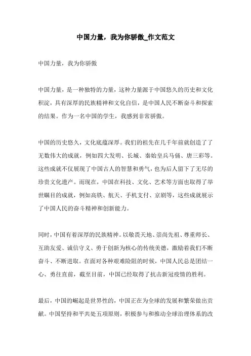 中国力量我为你骄傲作文范文