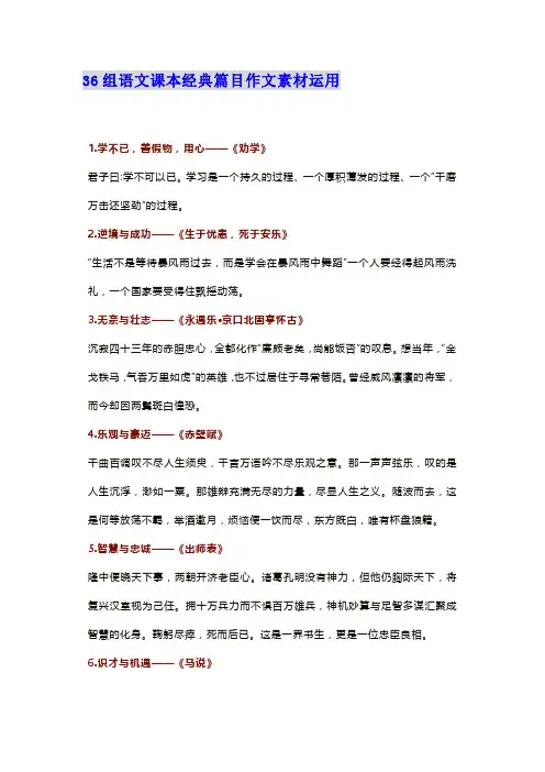 36组语文课本经典篇目作文素材运用