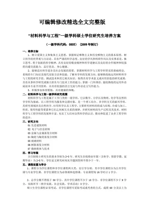 “材料科学与工程”一级学科硕士学全