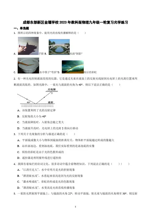 四川省成都东部新区金堰学校2023年教科版物理九年级一轮复习光学练习