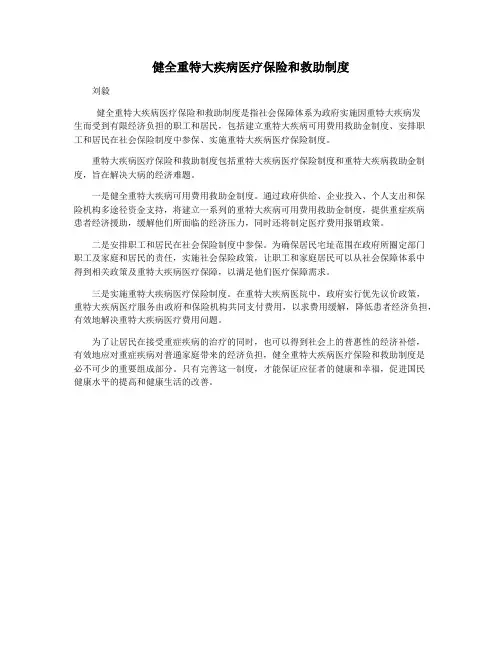健全重特大疾病医疗保险和救助制度