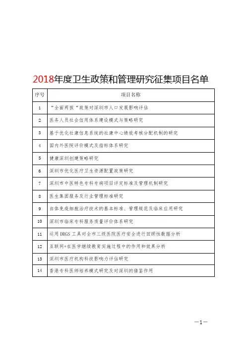 最新 申报深圳市卫生计生系统科研项目