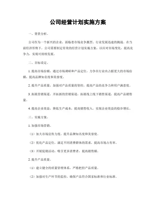 公司经营计划实施方案