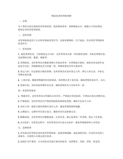 物流收货管理制度牌