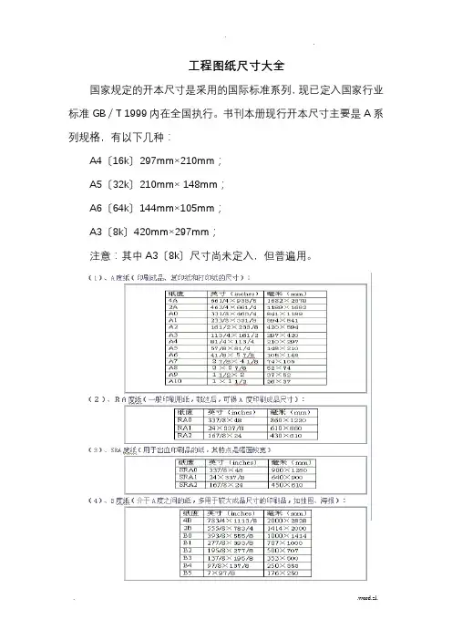 工程图纸尺寸大全