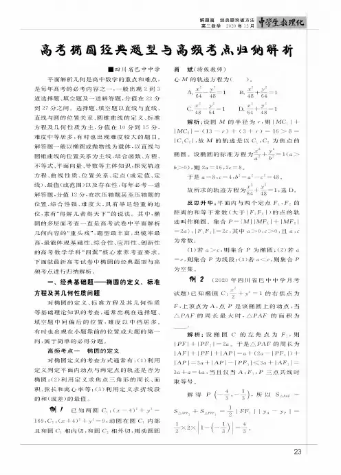 高考椭圆经典题型与高频考点归纳解析