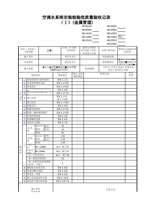 空调水系统安装检验批质量验收记录3(Ⅰ)(金属管道)