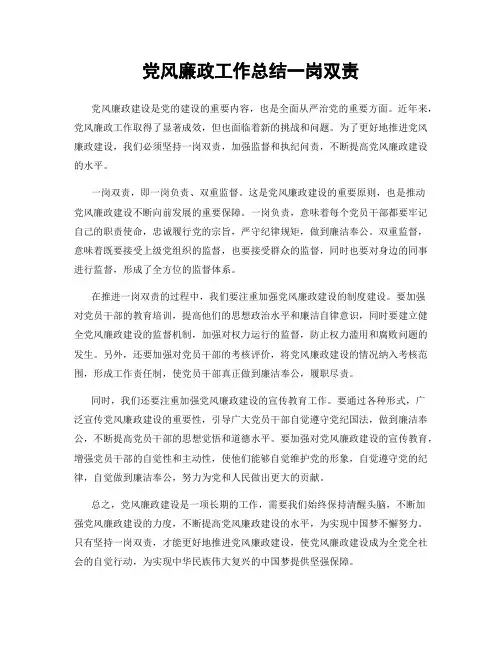 党风廉政工作总结一岗双责
