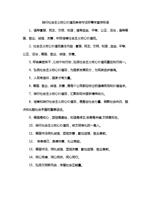 践行社会主义核心价值观争做守法好青年宣传标语