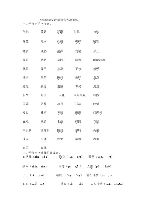 五年语文汉语拼音专项训练