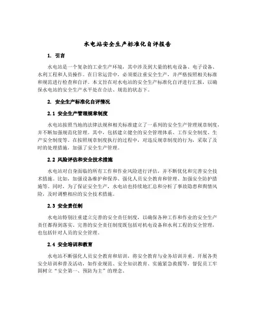 水电站安全生产标准化自评报告