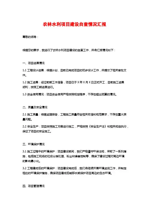 农林水利项目建设自查情况汇报
