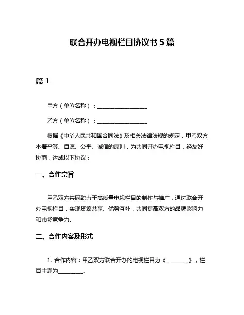联合开办电视栏目协议书5篇