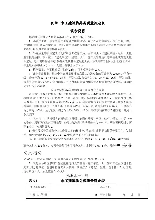 水工建筑物外观质量评定表(全面)