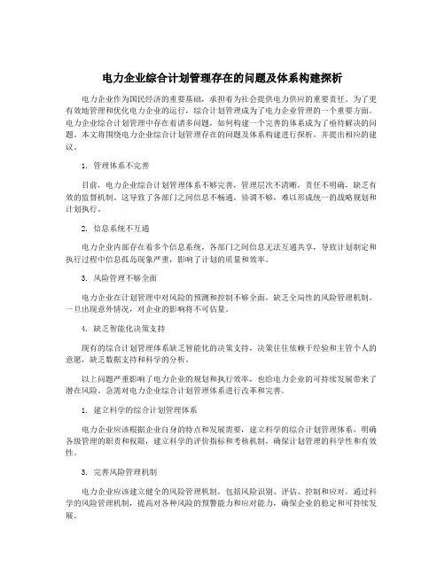电力企业综合计划管理存在的问题及体系构建探析
